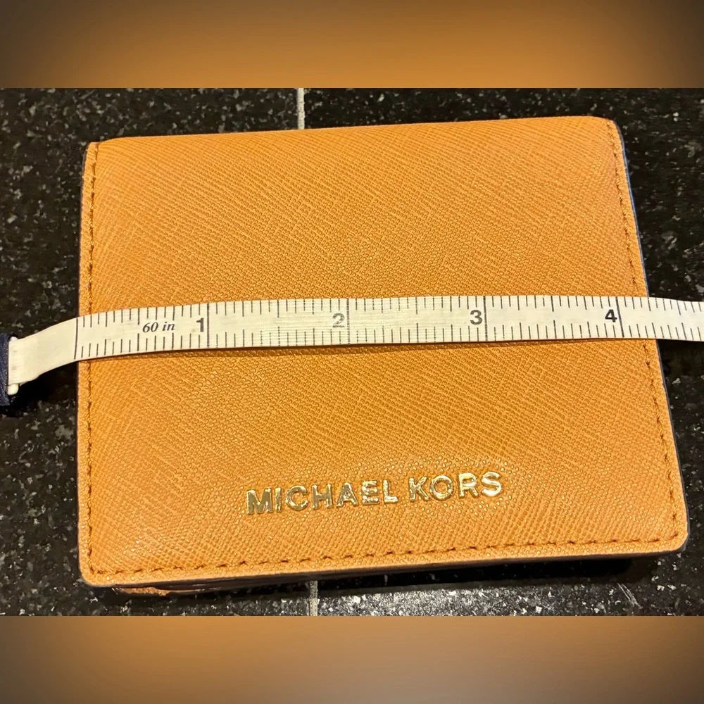 Michael Kors Wallet Saffiano Leather Jet Set Travel Flap Card Holder Caramel - Picture 10 of 13